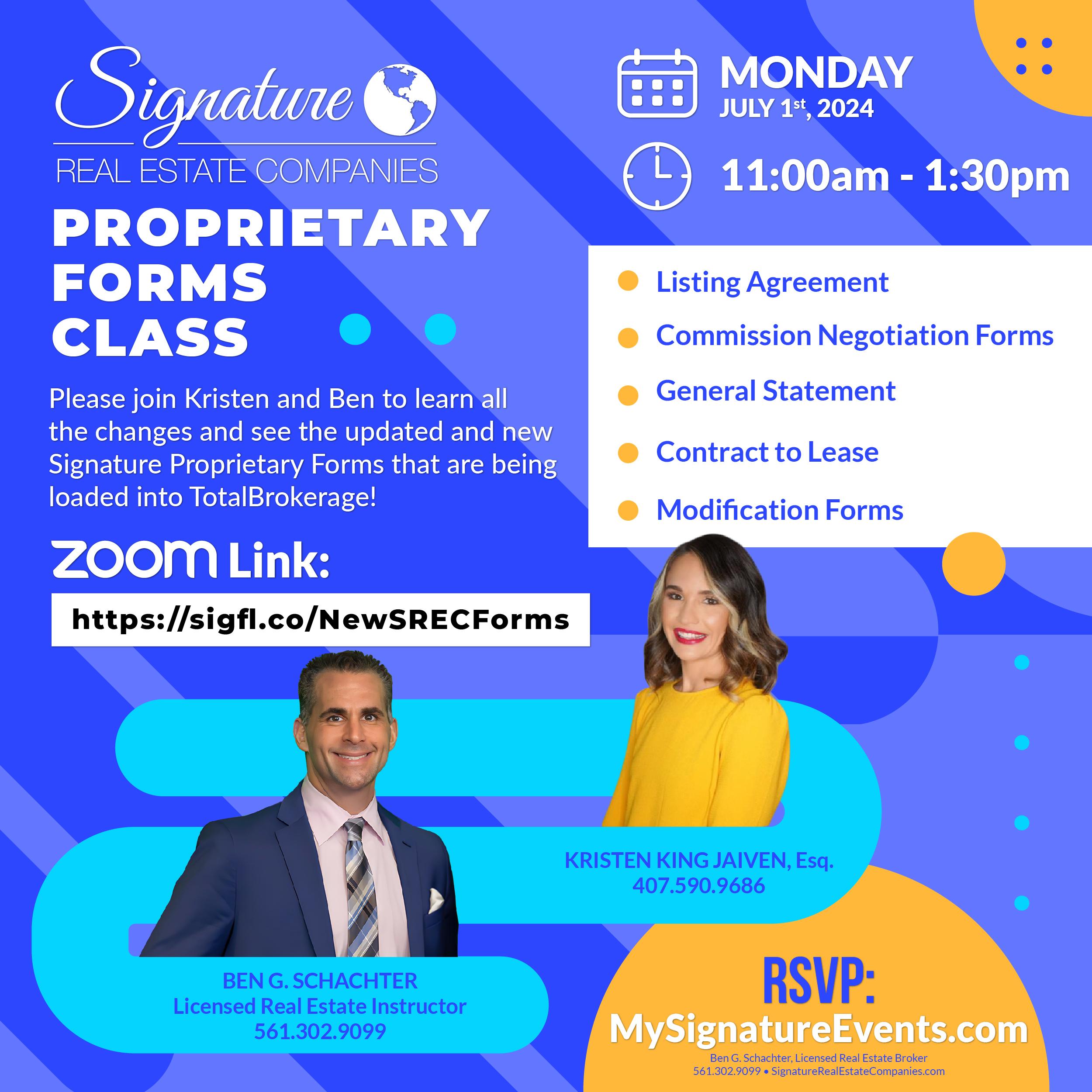 Proprietary Forms Class Event RSVP My Signature Events